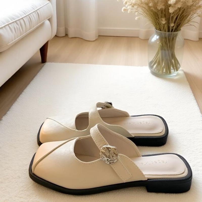 Fashion Women Flats Square Toe Slippers Fashion New Summer Mules Shoes 2025 Trend Slingback Party Sandals Dress Woman Flip Flops Zapatos