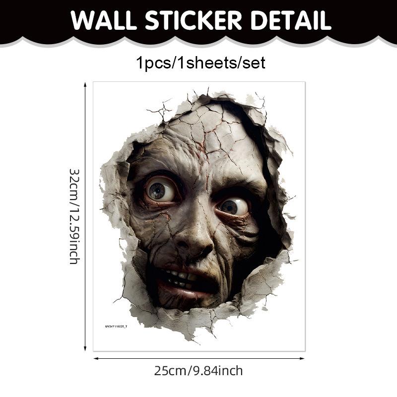 

3D Broken Window Halloween New Ghost Hand Zombie Wall-breaking Sticker Sexy Female Ghost Horror Decoration PVC Self-adhesive