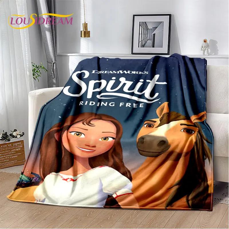 

Spirit Riding Free Cartoon Horses Plush Flannel Throw Blanket for Bedroom Living Room Sofa Picnic Cover 40x50in