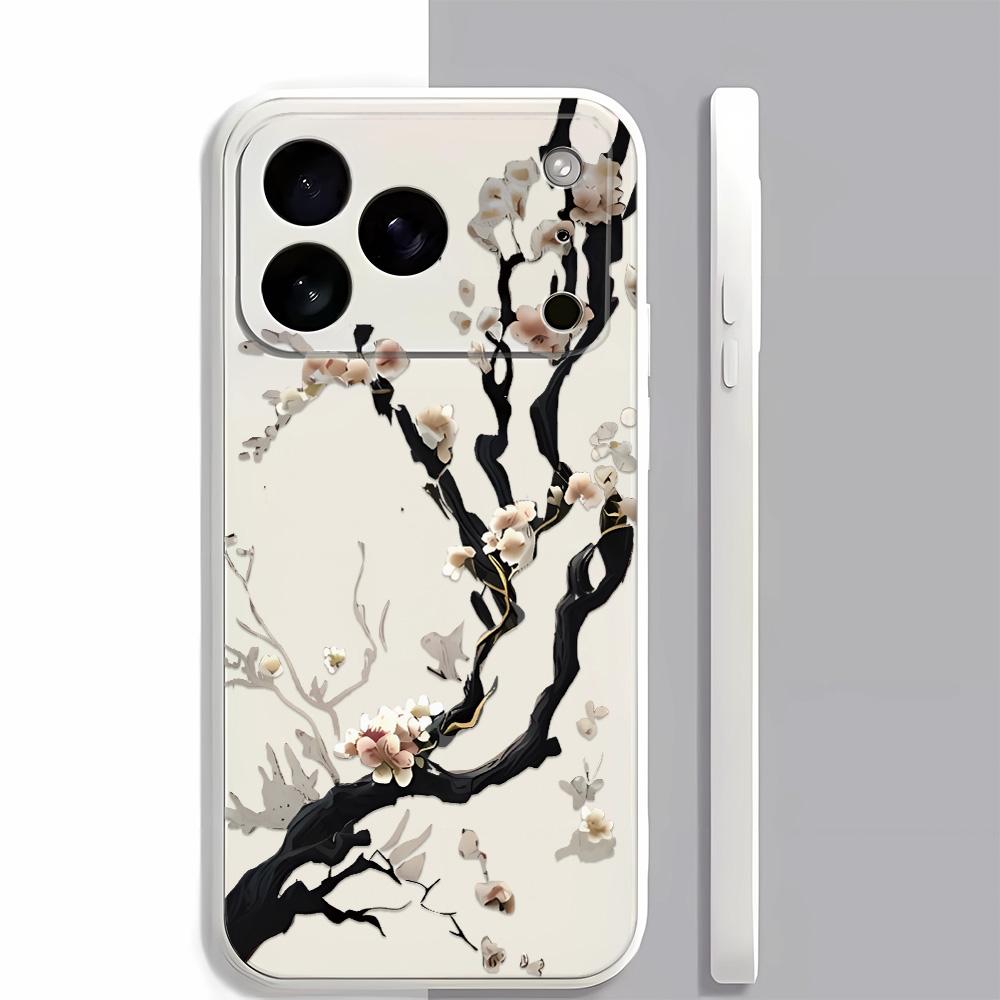 Tinte Pflaumenblüte Kamera Schutz Silikon Hülle Für Iphone 17 16 Plus 15 14 13 12 11 Pro Max 17Air Volle Kante Stoßfest Hülle