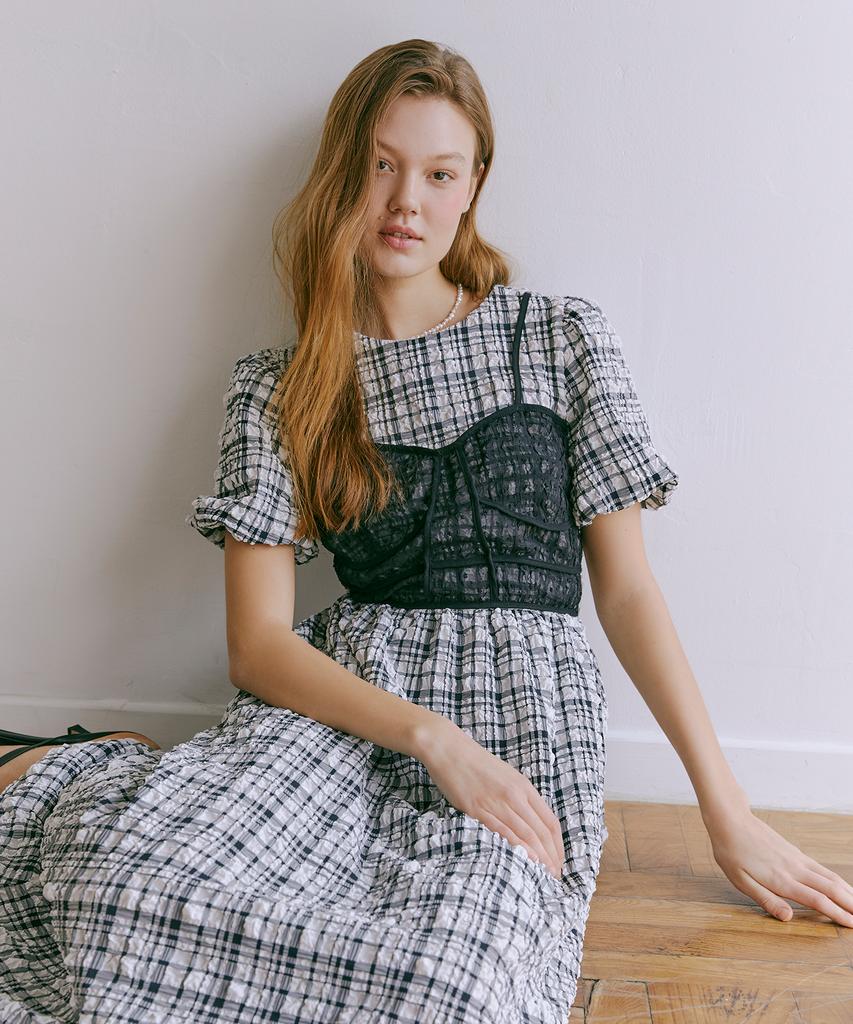 Etmont Check Bubble Bustier Dress Black