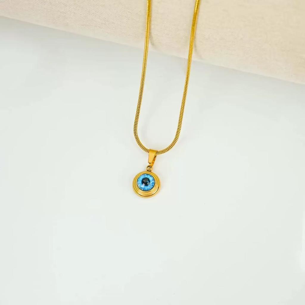 Trendy Evil Eye Pendant Necklace for Men Women, Stainless Steel Round Charm, Snake Bone Chain, Unisex Fashion Jewelry