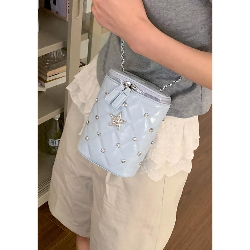 

Модная сумка-ведро с бриллиантовой цепочкой, женская новая высококлассная сумка на плечо, сумка-мессенджер для мобильного телефона синий