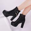 Fashion Fashion 2024 Women's High Heel Autumn Winter Chunky Heel Platform Shoes Side Zippers Ankle Boots Plus Size 33-43