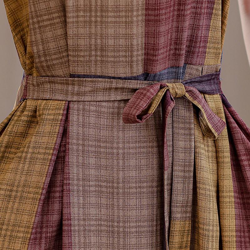 Langes Kleid mit Vintage-Print für Damen in Übergröße, lässiges kurzärmliges Sommerkleid mit Gürtel, Damenbekleidung mittleren Alters