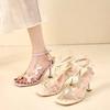 Fashion New Summer Square Toe Open Toe New Flower Thin Strap Versatile Temperament Stiletto High Heels Roman Women's Sandals