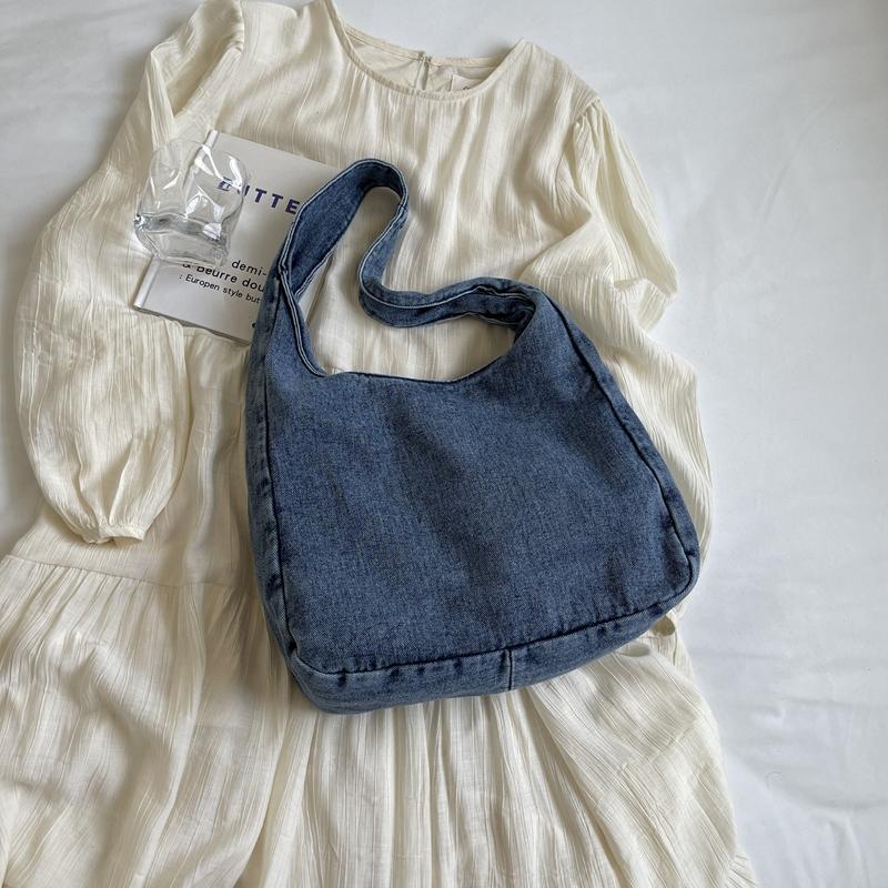 Student Shoulder Bag Letter Print Denim Bag Women's Large Capacity Commuter Tote Bag