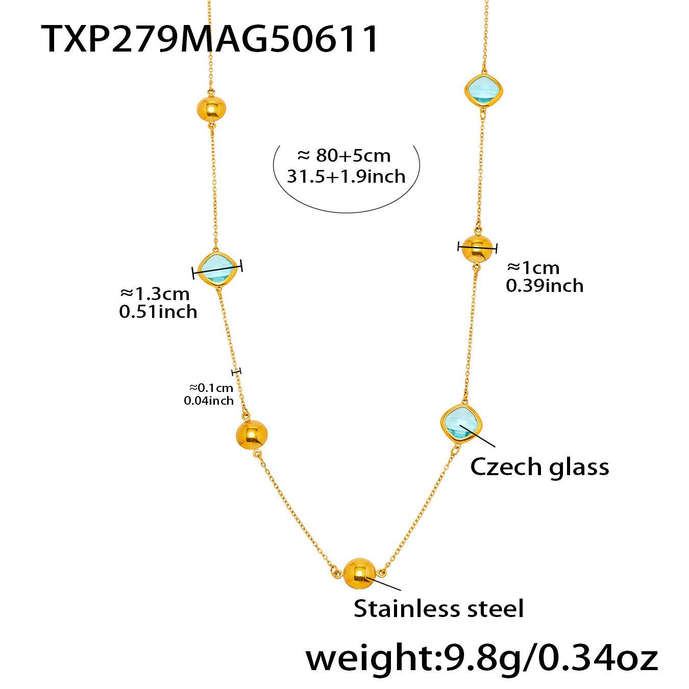 Qiong Yao 18K Gold-Plated Multifaceted Glass Stone Long Necklace – Exquisite and Elegant Design