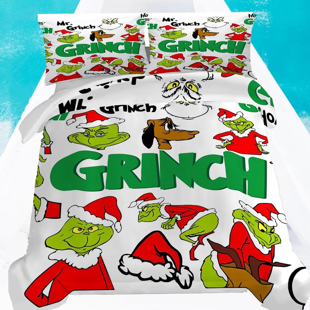 Duvet Cover Printed With Christmas Decoration Super Soft Brushed Microfiber Double Bed Comfortable Set With Zipper Closure And 2 Pillowcases
