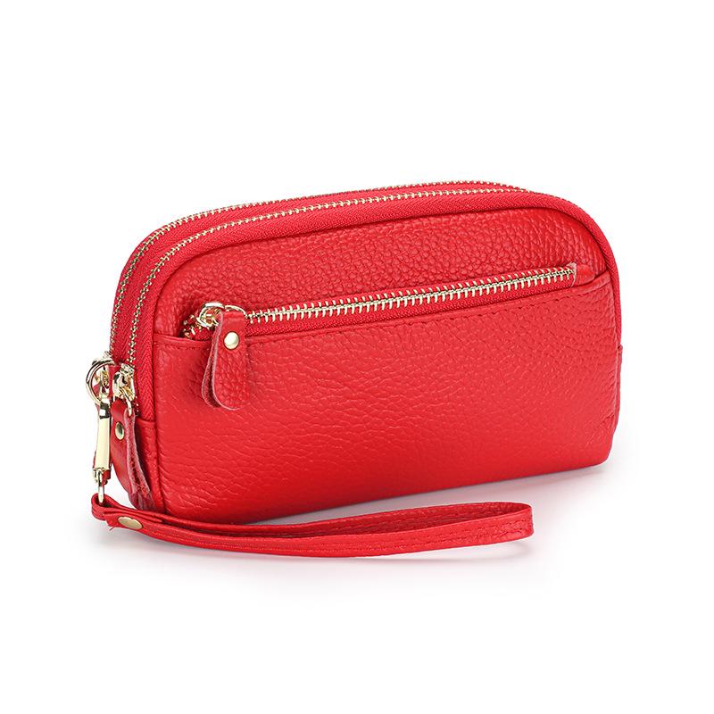 

Genuine Leather Women s Clutch: First Layer Cowhide, Three Zippers, Lychee Grain, Casual Fashion, Crossbody Chain Handbag.