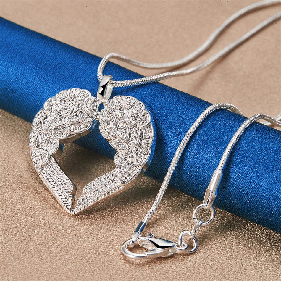 925 Sterling Silver 16-30 Inch Women's Exquisite Feather Heart-shaped Pendant Necklace, Fashionable Wedding Jewelry Accessories