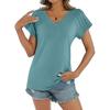 Women's Casual T-shirt Loose Basic V-neck Pleated Short-sleeved Top