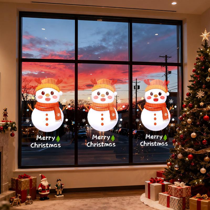Christmas Snowman Electrostatic Stickers, Shop Window Decorations, Window Flowers, Festive Atmosphere Glass Stickers