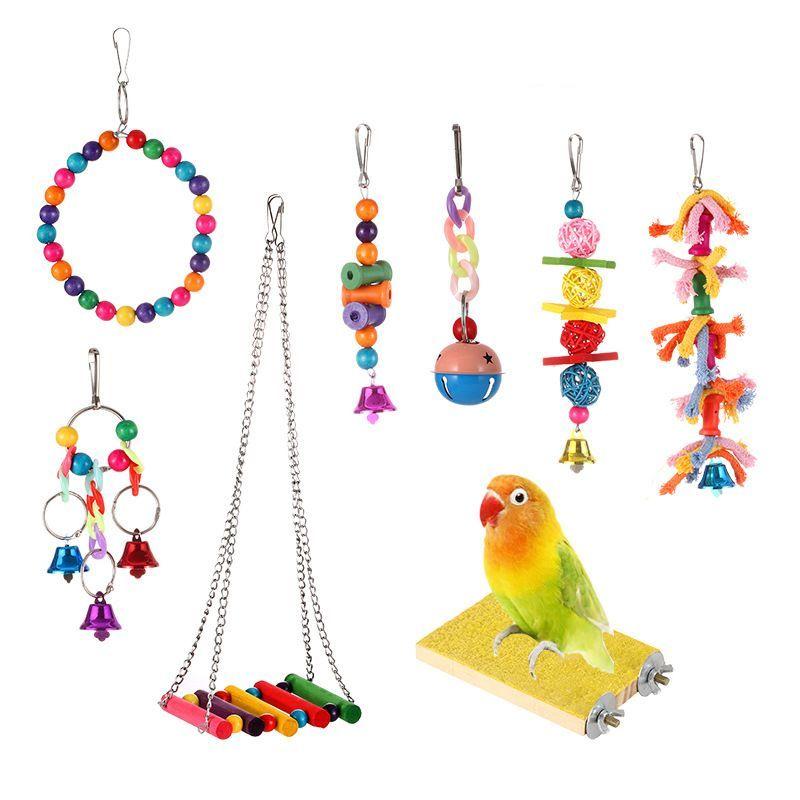 Sada hraček pro ptáky Papouščí kousací hračky Houpačka Závěsný most Hrací stanice Kombinovaná sada tyčí Hračky Příslušenství do ptačí klece