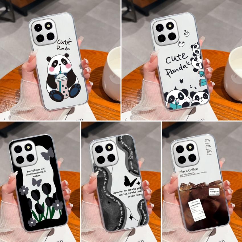 

Suitable For Huawei Honor X8a X7a X8c X6c 400 Pro Cover Case Cute Panda Patterns Transparent Ultra Thin Silicone Anti Slip Shell For Huawei Phone Bags Honor 400 Pro 5G
