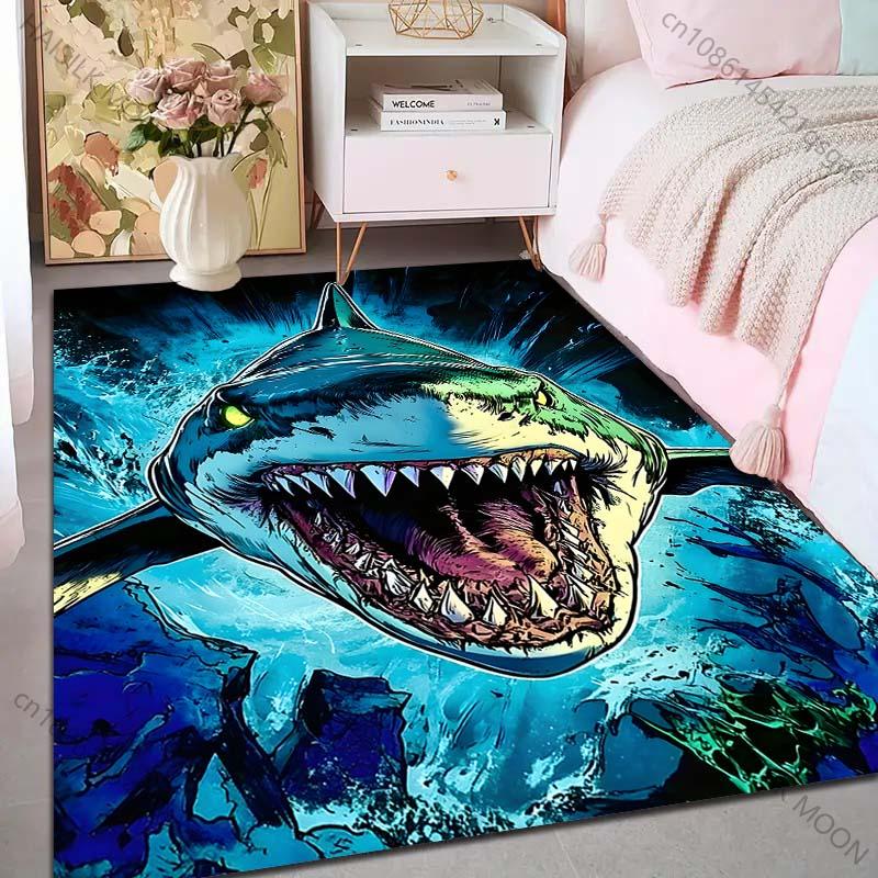 Ferocious shark lunging forward Pattern Rug Carpets for Bedroom Living Room Sofa Mat Creative Door Mat Cloakroom Home Decor