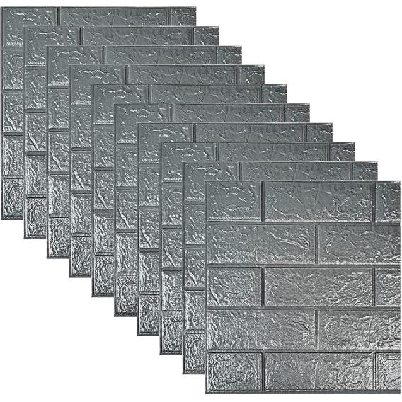10 Pcs 3D Peel and Stick Foam Wall Panel Stickers, 14 Sq Feet Self Adhesive Faux Stone Decorative Brick Wallpaper Tiles for Home Decor