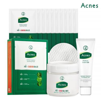 3 tipuri de îngrijire calmantă pentru acnee (pad tonic + mască + cremă hidratantă)