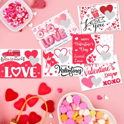 6/12Pcs Valentines Day Couple Scratch Card with Stickers DIY Romantic Love Heart Greeting Card Wedding Engagement Anniversary Party