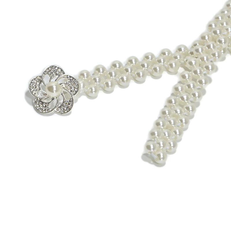 Pearl elastic thin belt fashionsweet rhinestone inlaid bows buckle waist chain