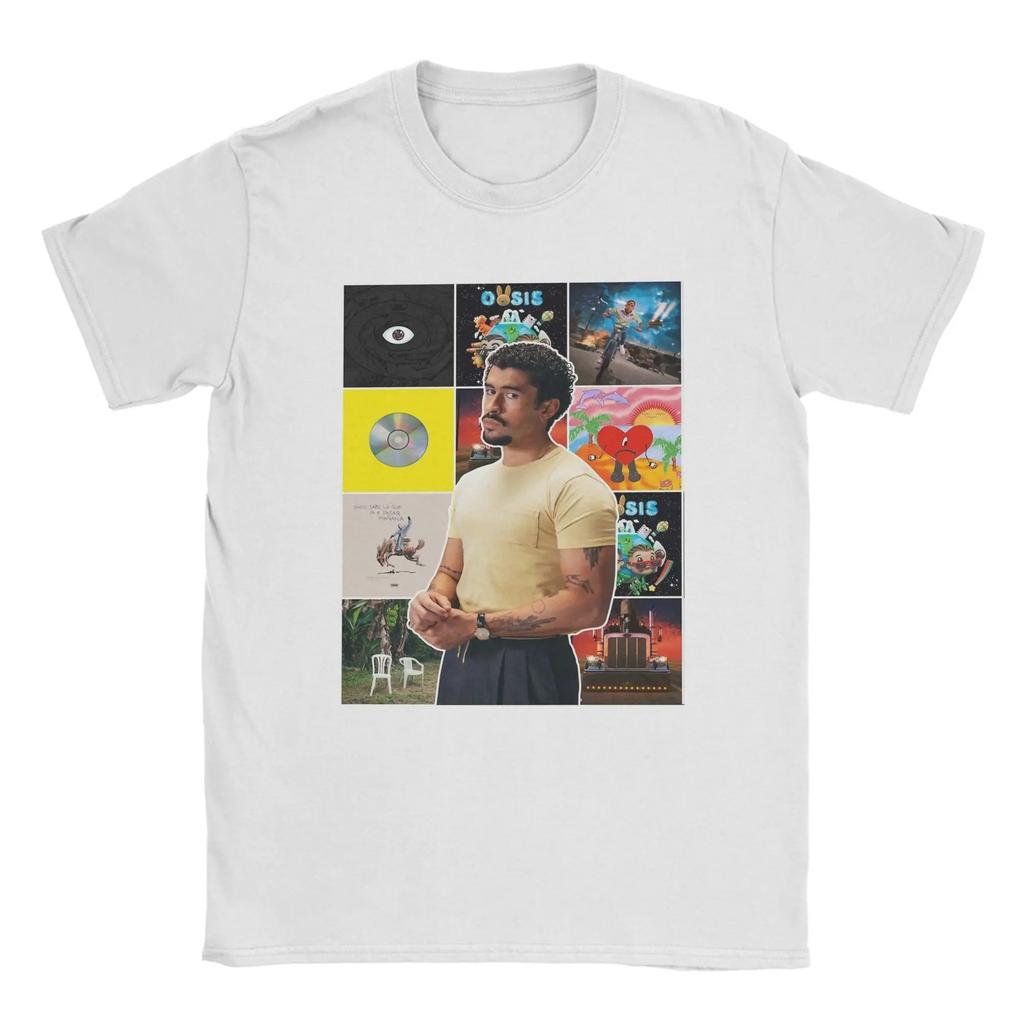 Bad Bunny Album Collage Portrait T-Shirt, Unisex Latin Music Fan Streetwear Tee, 100% Cotton Casual Short Sleeve Top