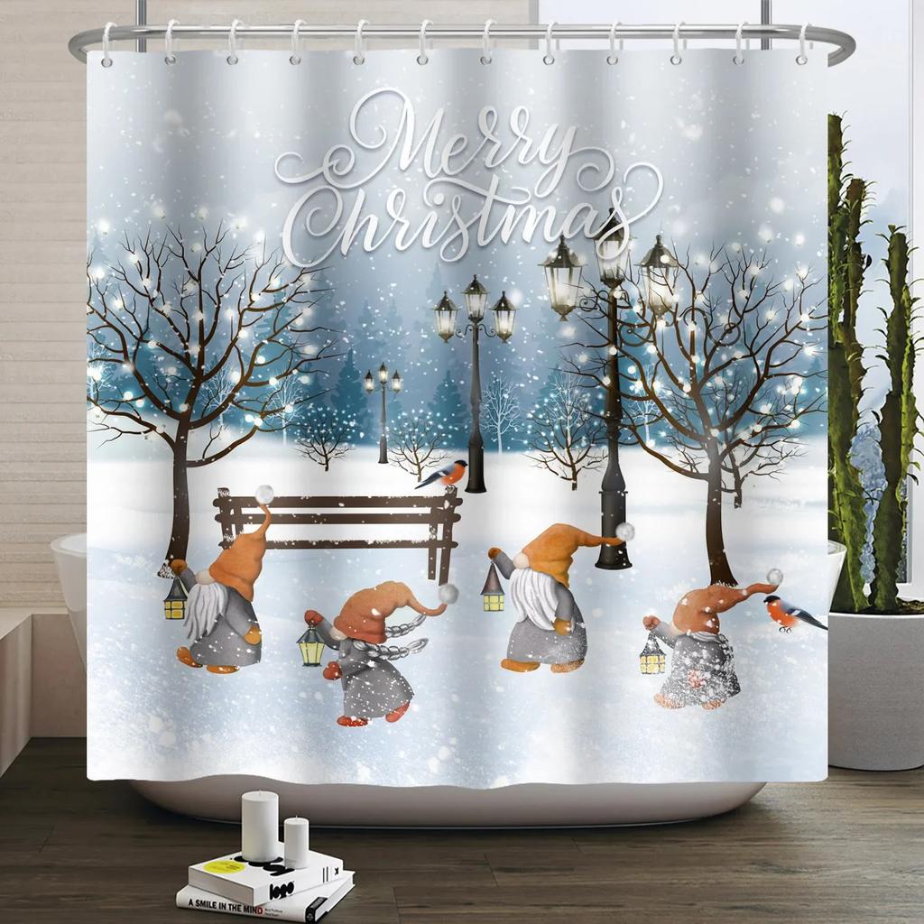 ZHL22Christmas Shower Curtain for Bathroom Waterproof Decoration with Hooks Weighted Lead Hem Heavy Duty Polyester Bath Curt2Ol%