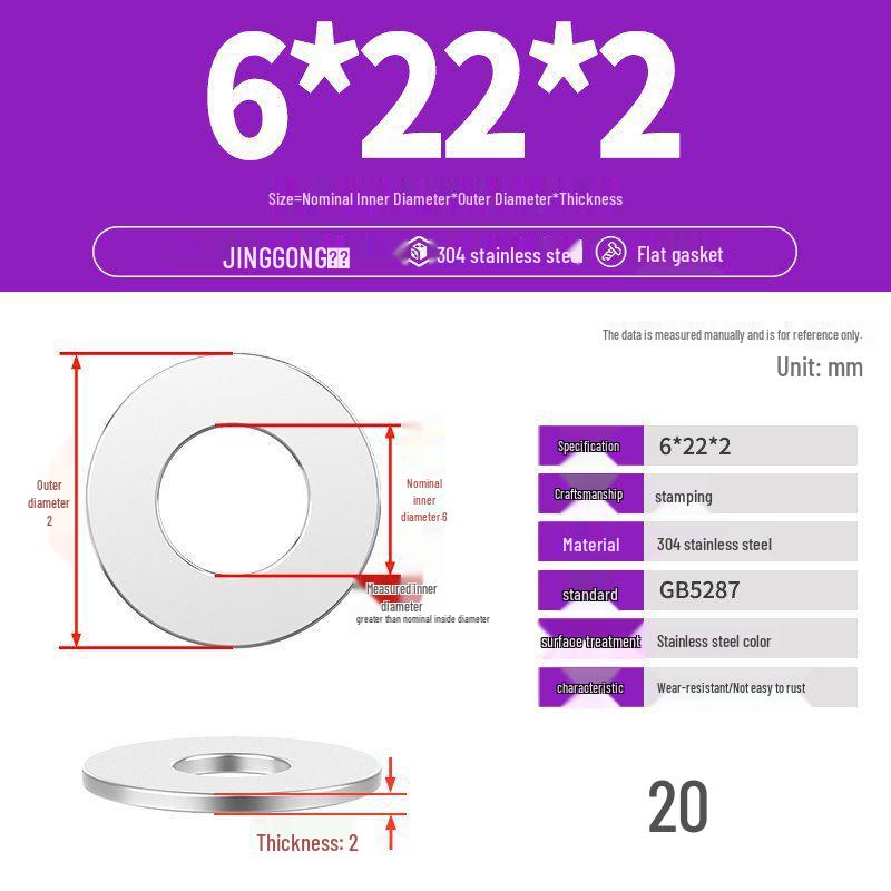 Zesílená plochá podložka/distanční kroužek z nerezové oceli 304 M4 M5 M6 M8