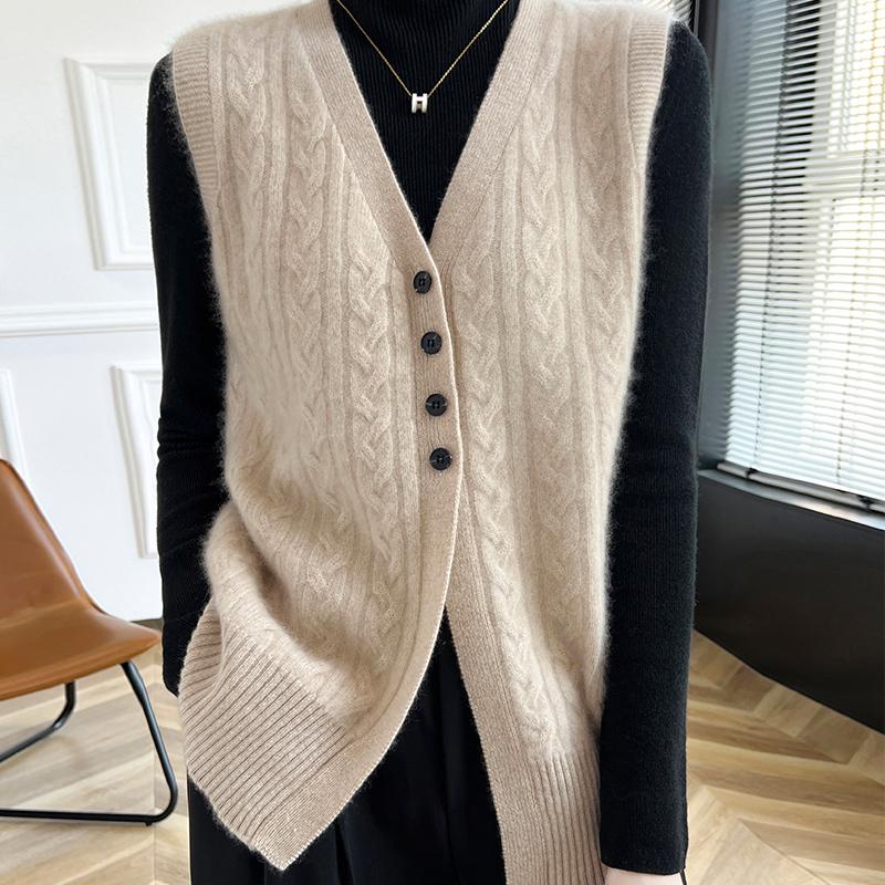 Women's cashmere vest Qinghe cashmere 30% cashmere 70% wool autumn and winter cashmere vest soft and warm