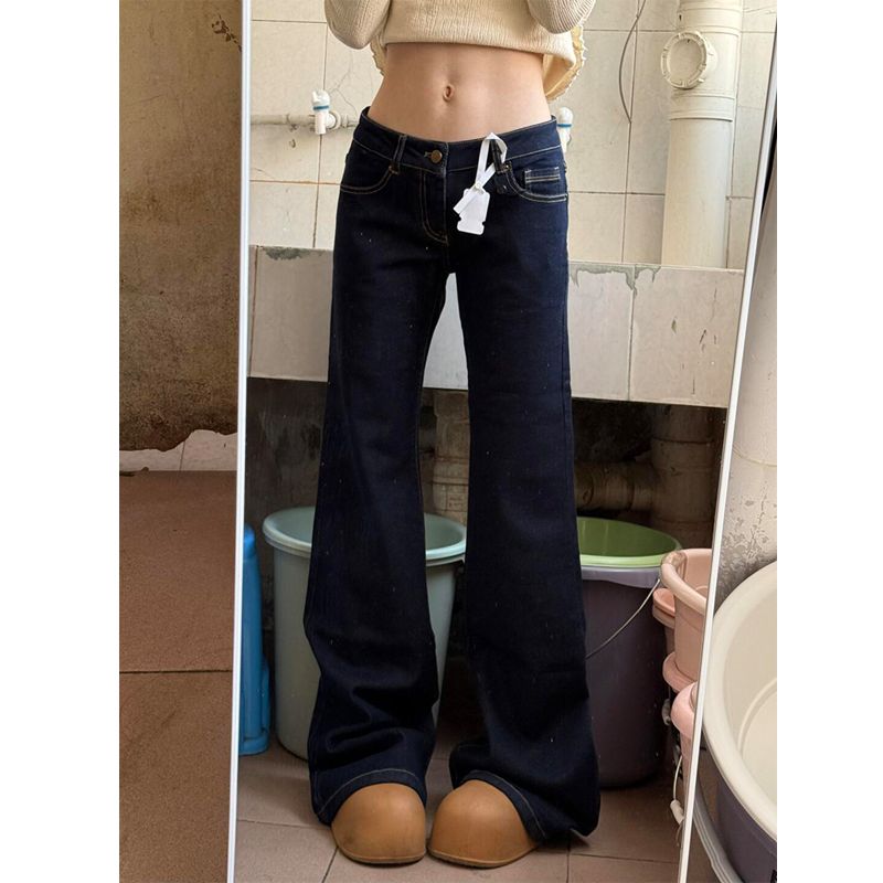 

Dark Blue Women s Thin Denim Ice Silk High Waist Drape Cool Wide Leg Flared Pants Dark blue pants 155-165 XL