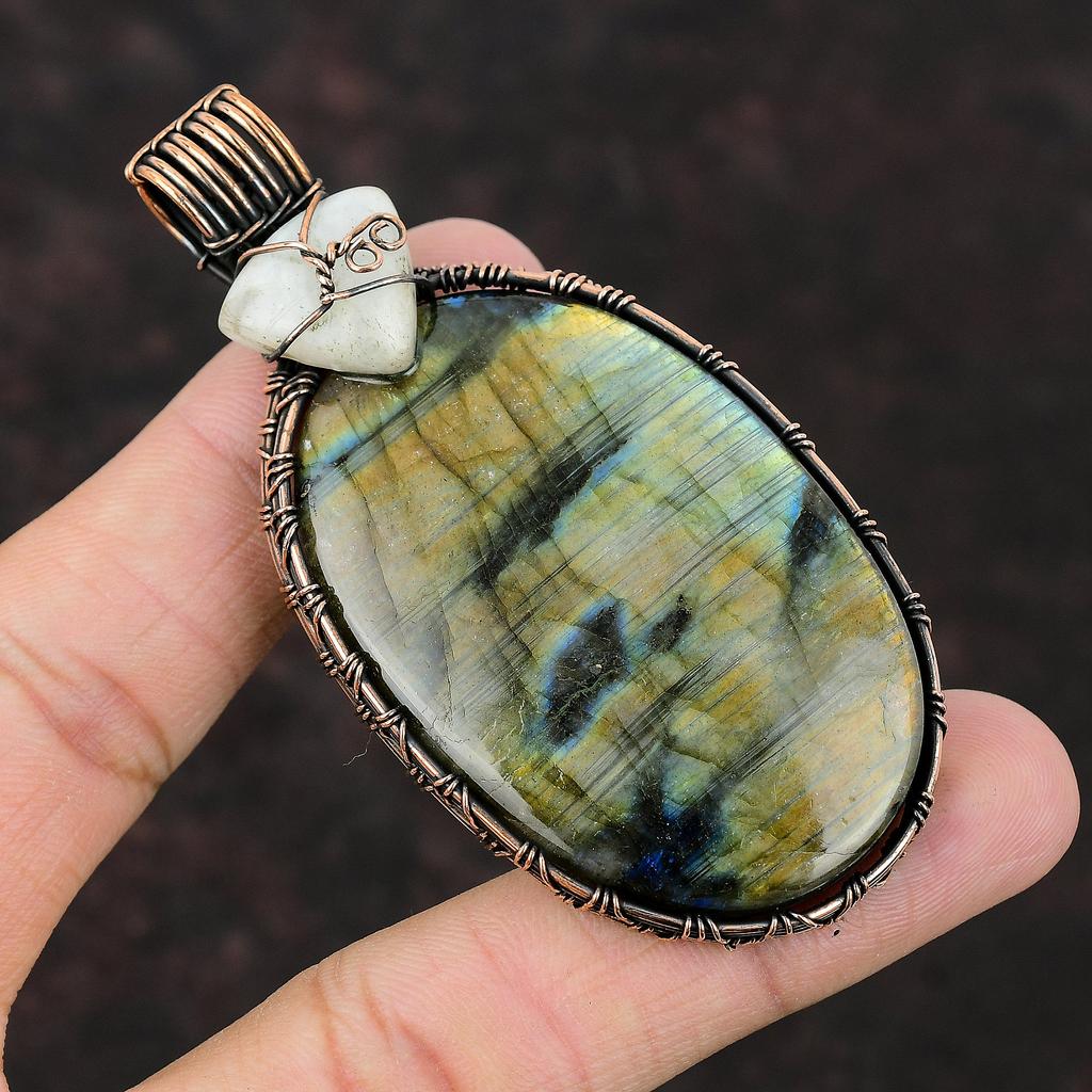 Labradorite Gemstone Pendant Copper Wire Wrapped Pendant Moonstone Jewelry Handmade Pendant Gift For Her Unique Copper Jewelry Healing Stone