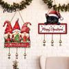 Christmas Hanging Sign Merry Wooden Wall Door with Bells, Rustic Santa Snowman Claus Ornament Tree Reindeer Decorative Plaque Rope for Holiday