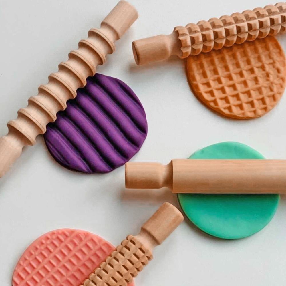 4pcs Textured Rolling Pin Assorted Pattern Dough Rolling Pin Clay Texture Roller Baking