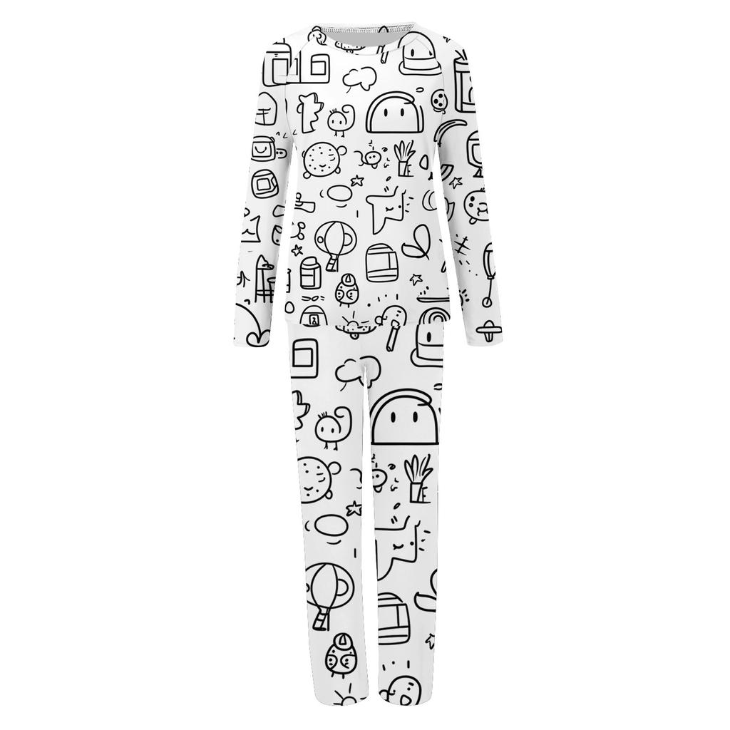 DIY Hand Painted Colorable-Parent-child Outfit - Print Round Neck Parent-child Long Sleeve Long Pants Home Clothes Suit Spring