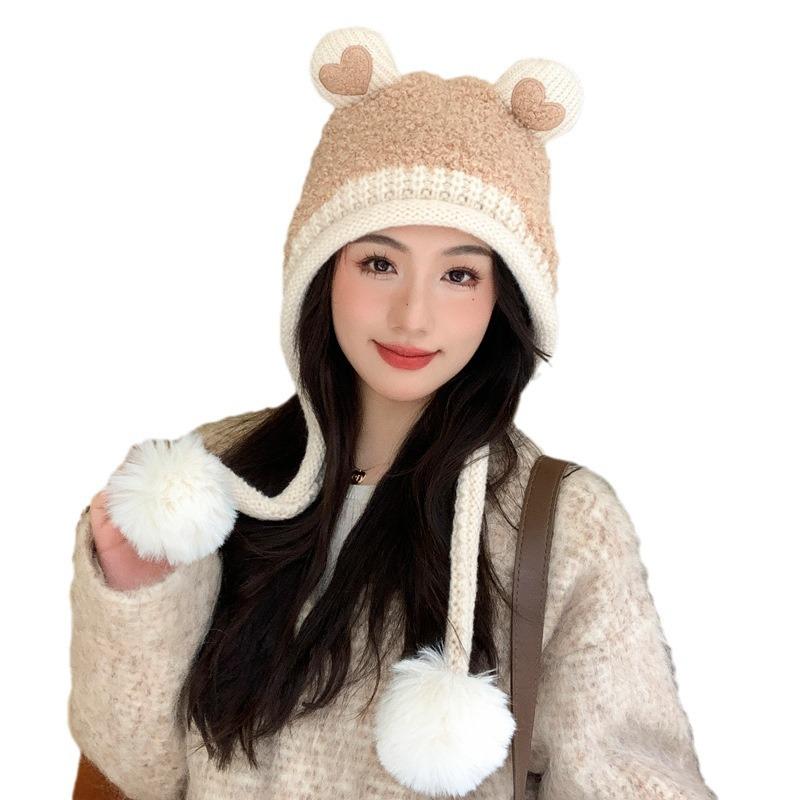Hat Female Love Frog Knitted Fleece Hat Winter Warm Cold Wool Ear Protector Hat Tide