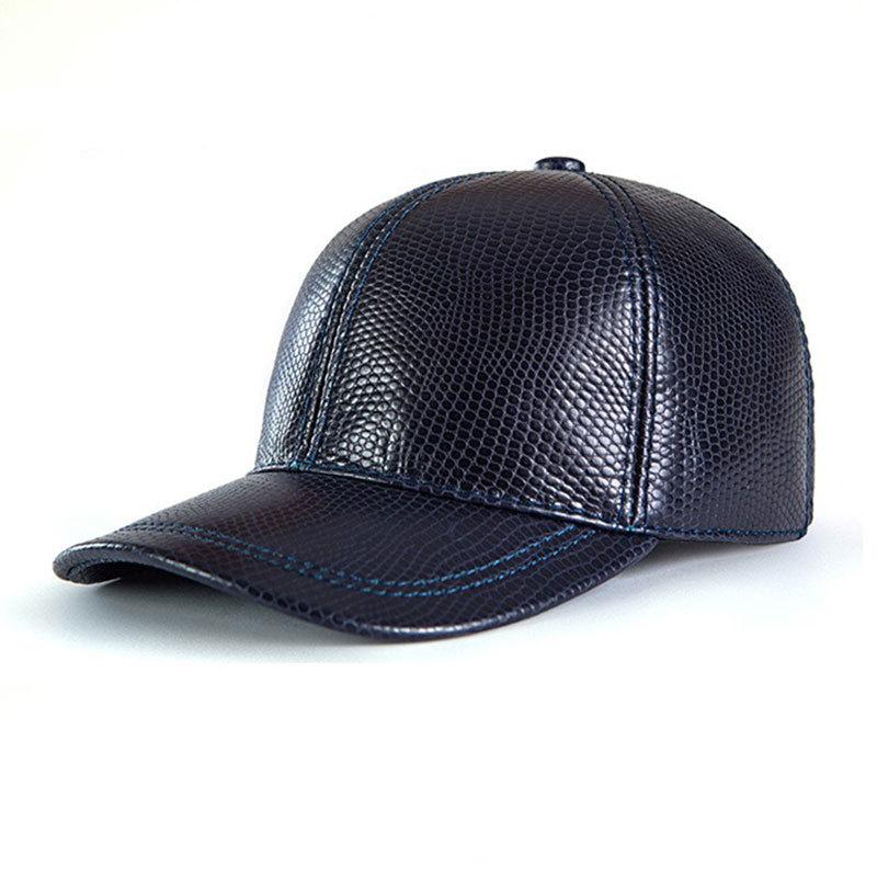 Leder-Baseballkappen für Männer und Frauen Mode Herbst und Winter Erste Schicht Rindsleder Schlangenmuster Kappe für junge Hipster Sonnenschutz Haining neu