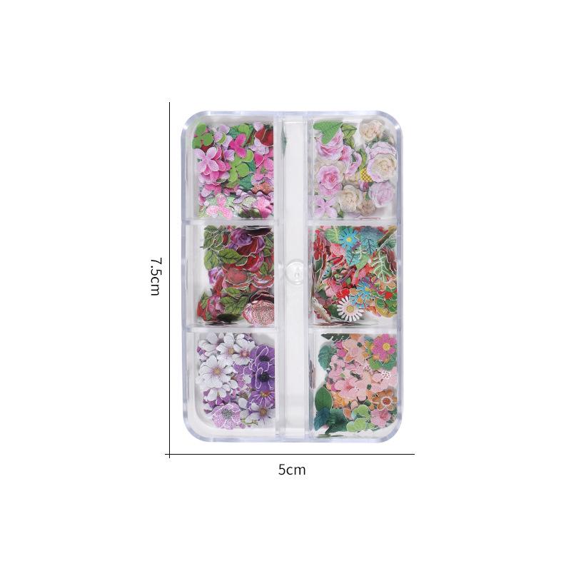 300-teiliges farbiges Blumen-Holzzellstoff-Nagelkunst-Set: Gänseblümchen, Sonnenblumen, Rosen, Blätter.