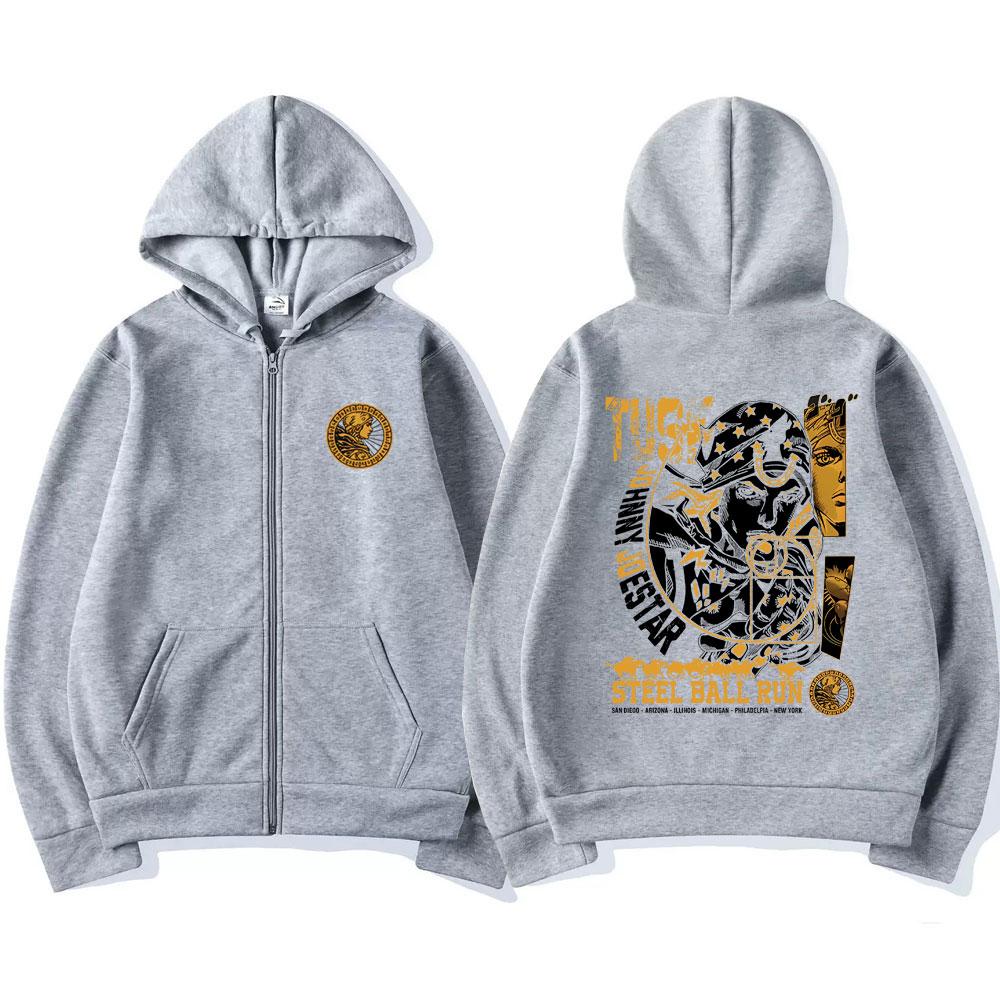Anime JoJo's Bizarre Adventure Johnny Joestar STEEL BALL RUN Grafická mikina s kapucí na zip Pánská Dámská Ležérní Vintage Mikina na zip