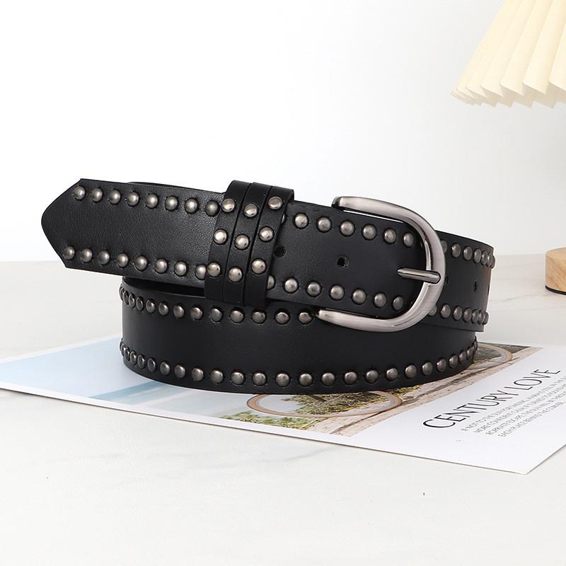 Womens Rock Punk Leather Belt With Rivet Eyelet Design For Streetwear Styles