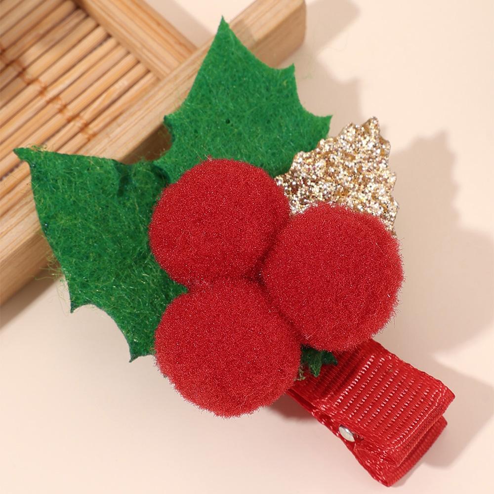 Weihnachts-Stechpalmen-Haarklammern für Mädchen Rote Beeren Grüne Blätter Filz-Haarnadeln Festlicher Haarschmuck Niedliche Weihnachtsfeier Haardekoration