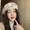 Breathable Hollowed Out Beret Japanese Style Crochet Knitted Cap Elegant Flower Hat  Party
