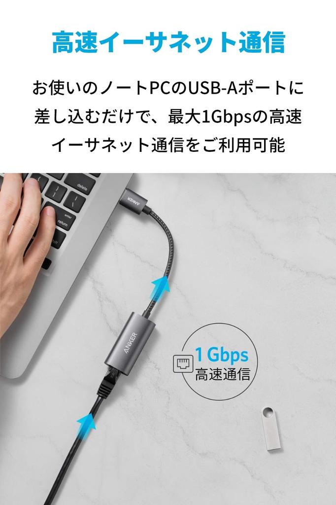 Anker PowerExpand Ethernetový adaptér Až 1 Gbps Rychlá ethernetová komunikace pro Windows MacBook Pro Air USB-A & -