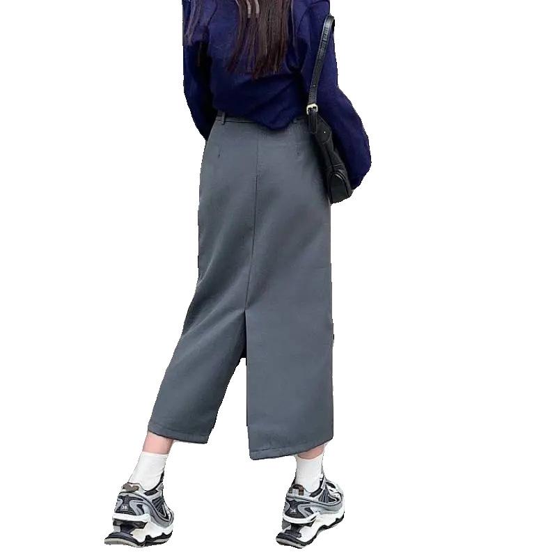 Gray High-Waist Slim Straight Skirt for Women - Versatile Retro Mid-Length Spring/Summer Hip Skirt