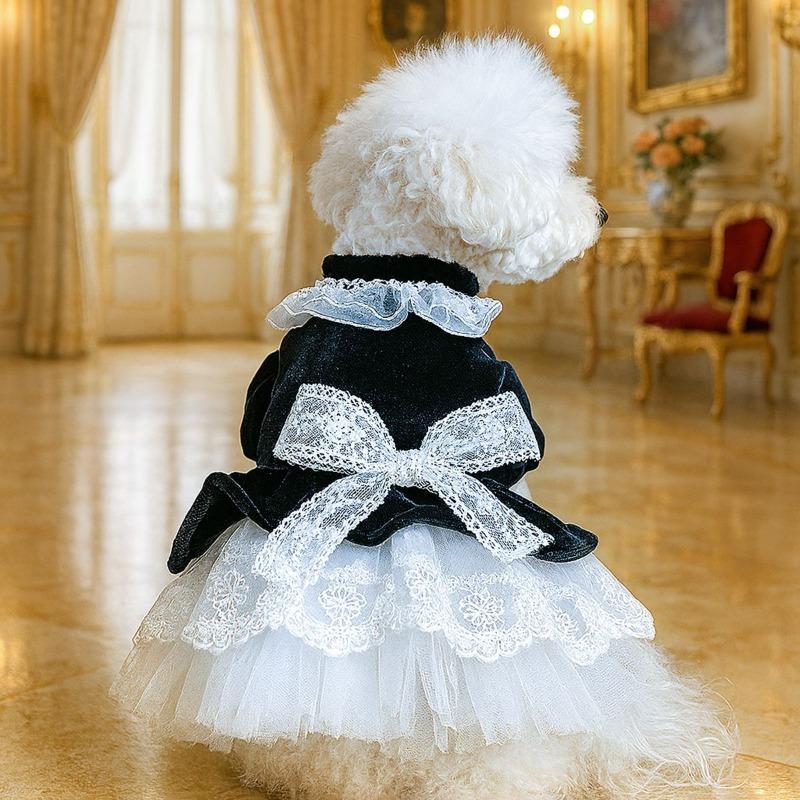 PETCIRCLE Pet Circle Dog Clothing Cat Clothing Bow Lace Edge Velvet Dress Dress