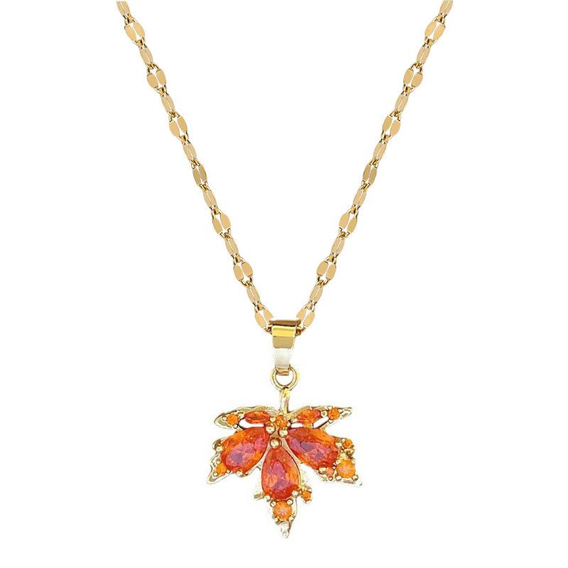 New Fashion Love Memory Red Maple Leaf Pendant Necklace For Women Cute Romantic Female Neck Chain Ladies Stainless Steel Jewelry