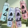 1PC Sailboat Anchor Nautical Print 750ml Color Plastic Sports Water Bottle Leakproof Flip Straw Lid Suitable for Sports Office Home Use