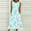 Plus Size Women Sleeveless Round Neck Dress Romantic Floral Printed Flowy Calf Length Gown