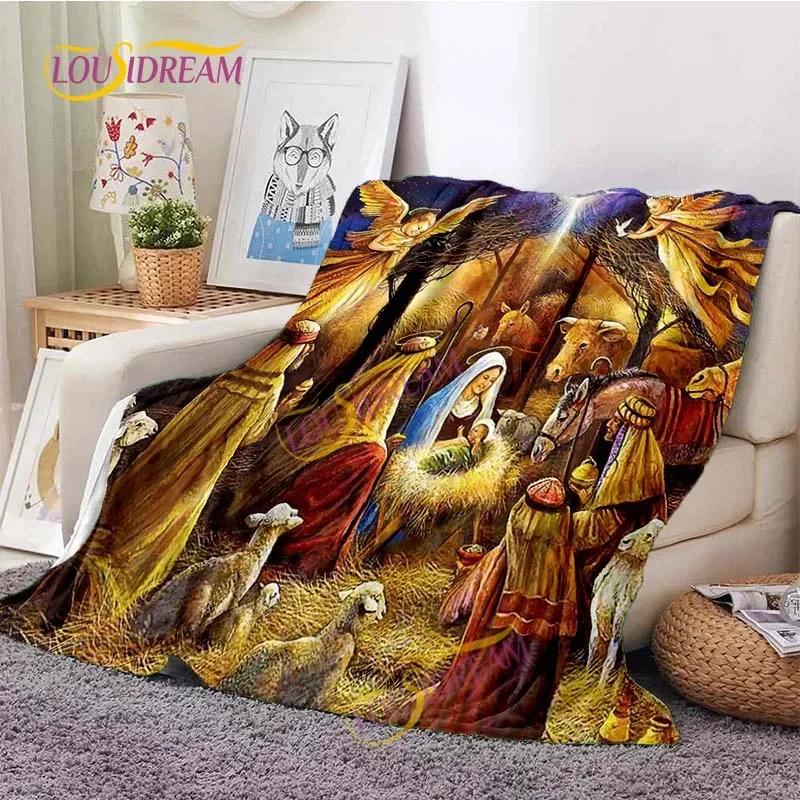 Kind Jesus and Blessed Virgin Mary Soft Christian God Flannel Art Faith Bed Comfortable Home Hiking Four Seasons Warm Blanket