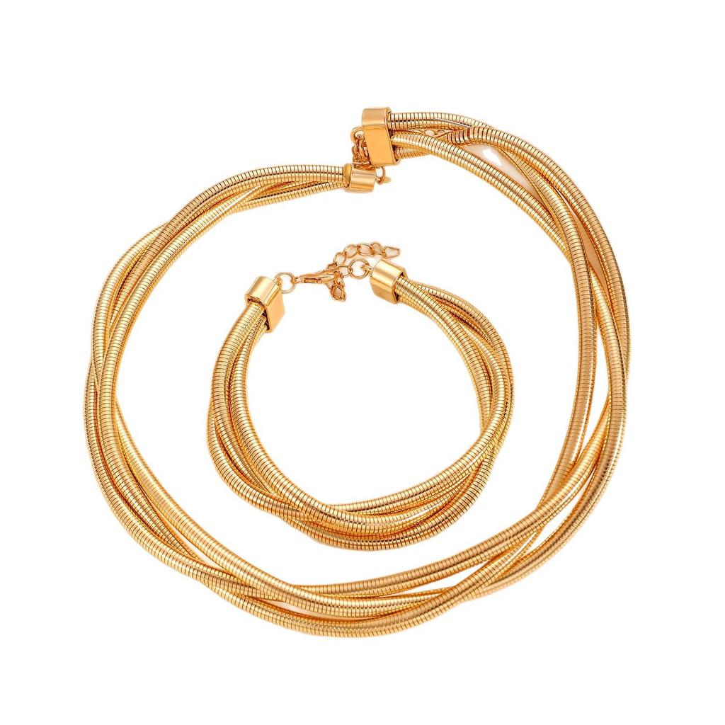 High-End European & American Metal Punk Hip-Hop Necklace/Bracelet with Three-Wire Winding Spring Design