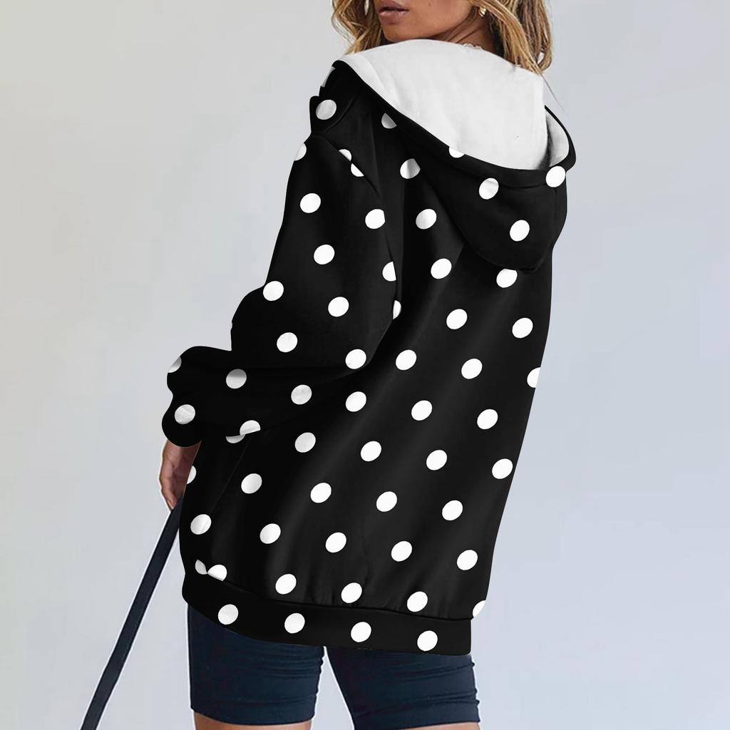 Women's Long Sleeve Print Sweatshirt Long Sleeve Pocket Jacket Zipper Hoodie Coat