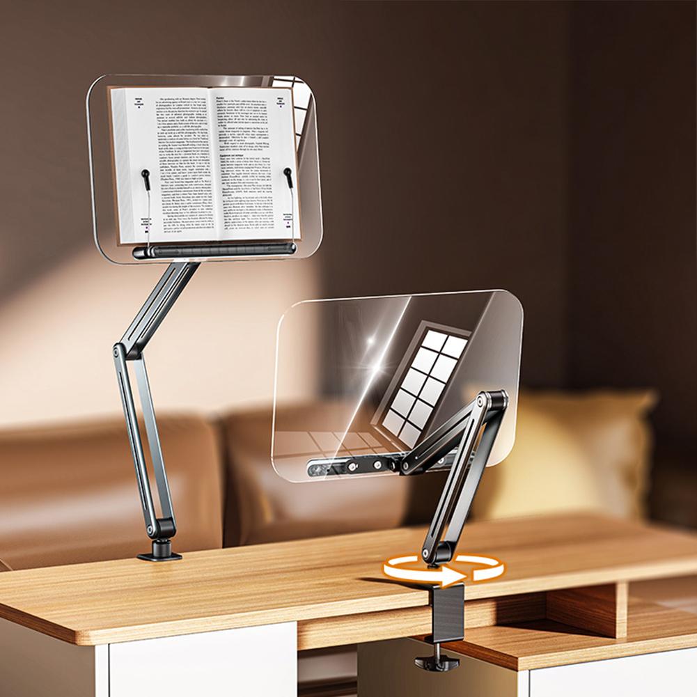 Acrylic Book Stand Adjustable Height Desk Clamp Book Stand 360° Rotating Foldable Book Support for Recipe Sheet Music Tablet